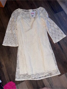 & Other Stories Ivory Lace Shift Dress with Bell Sleeves